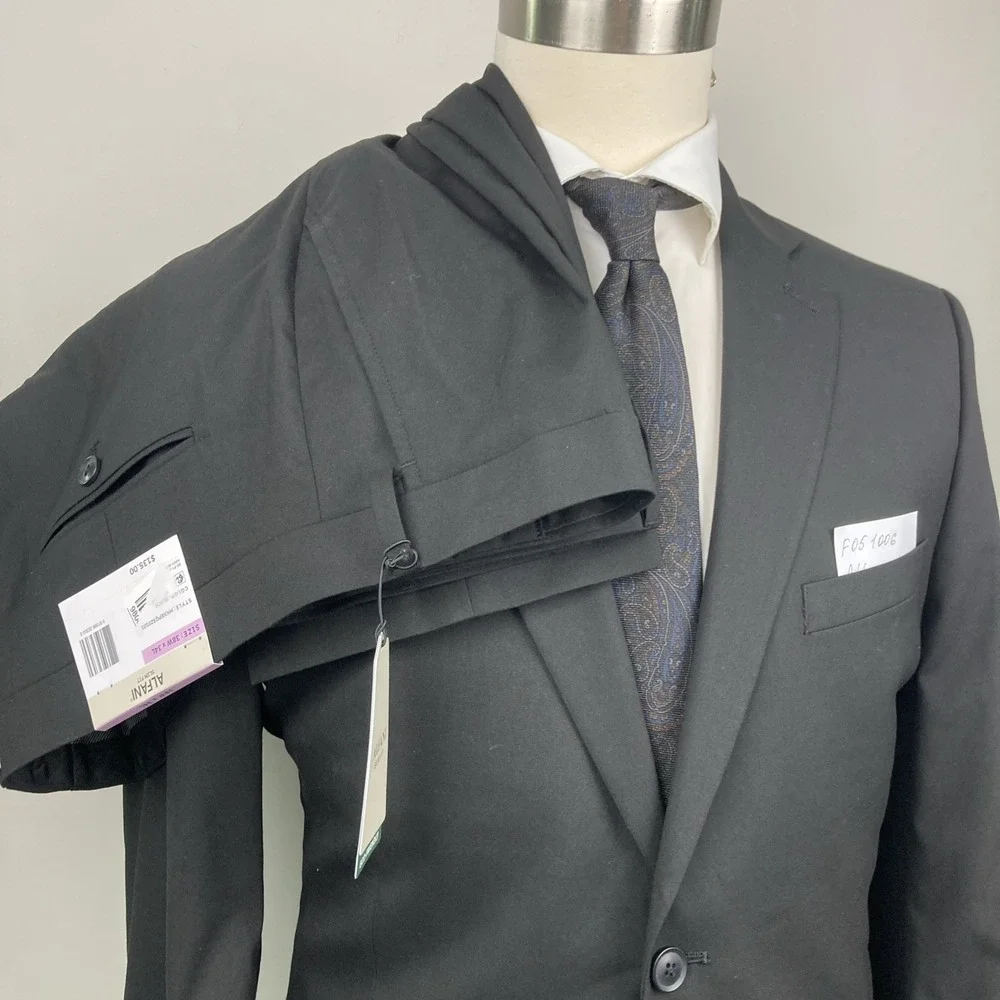 Alfani Mens Slim fit 2-pc Suit Jacket Blazer 43R Black Solid pants 38W 34L‎